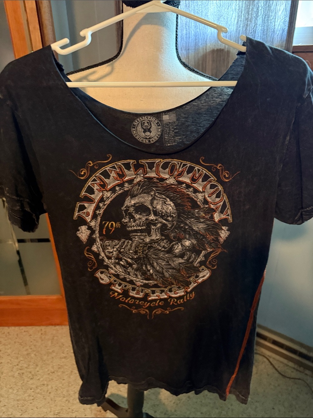 Affliction Black Graphic Skull Motorcycle Rally Tee